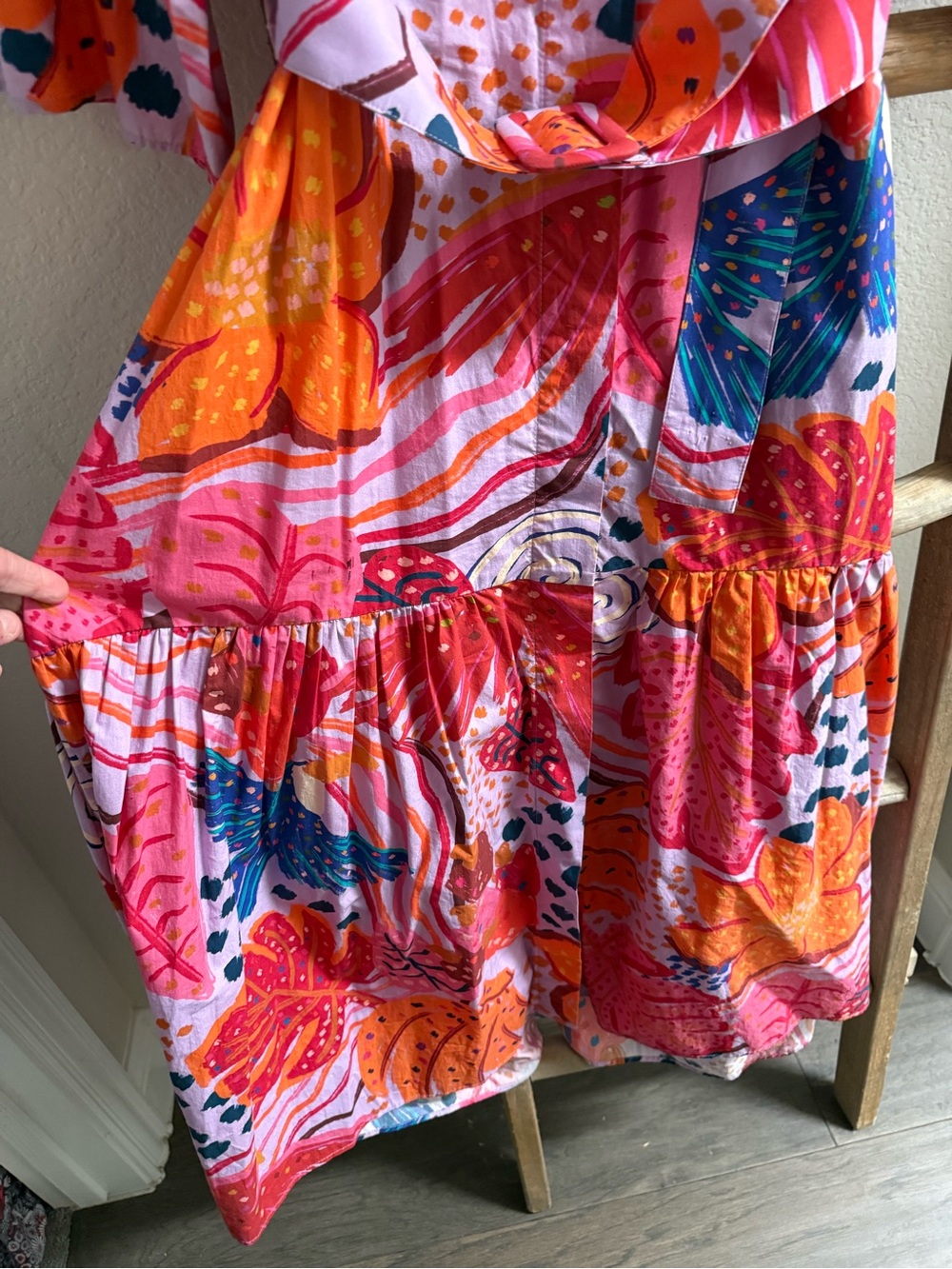 FARM Rio Pink & Orange Floral Tiered Midi Dress - Picture 7 of 7
